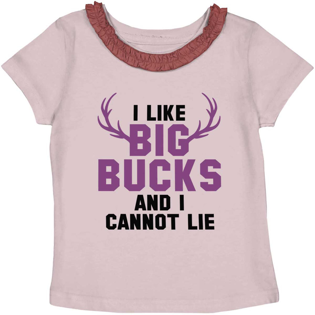 I Like Big Bucks Toddler Ruffled Trim T-Shirt-Direct To Garment Print-Brisco Baby