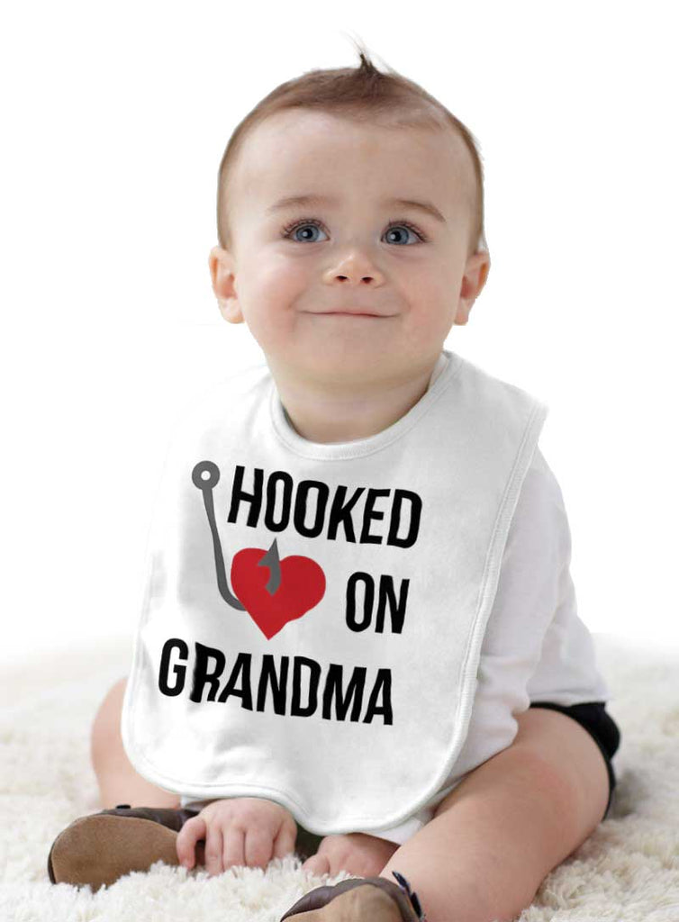 Hooked On Grandma Infant Baby Bib-Direct To Garment Print-Brisco Baby
