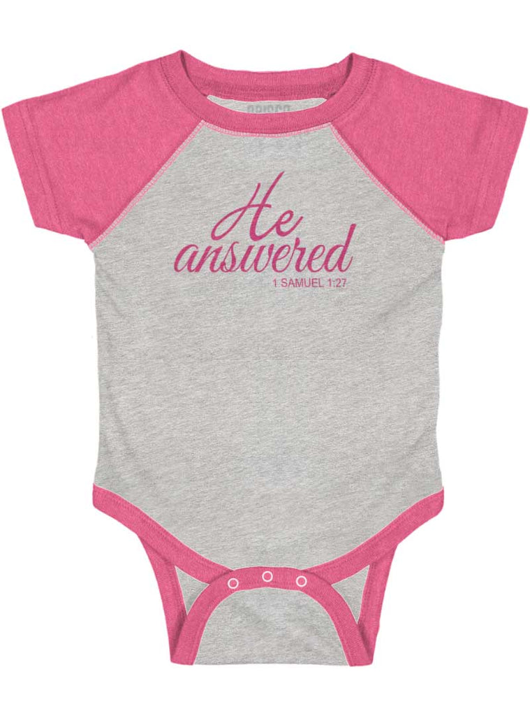 He Answered Raglan Romper Bodysuit-Direct To Garment Print-Brisco Baby