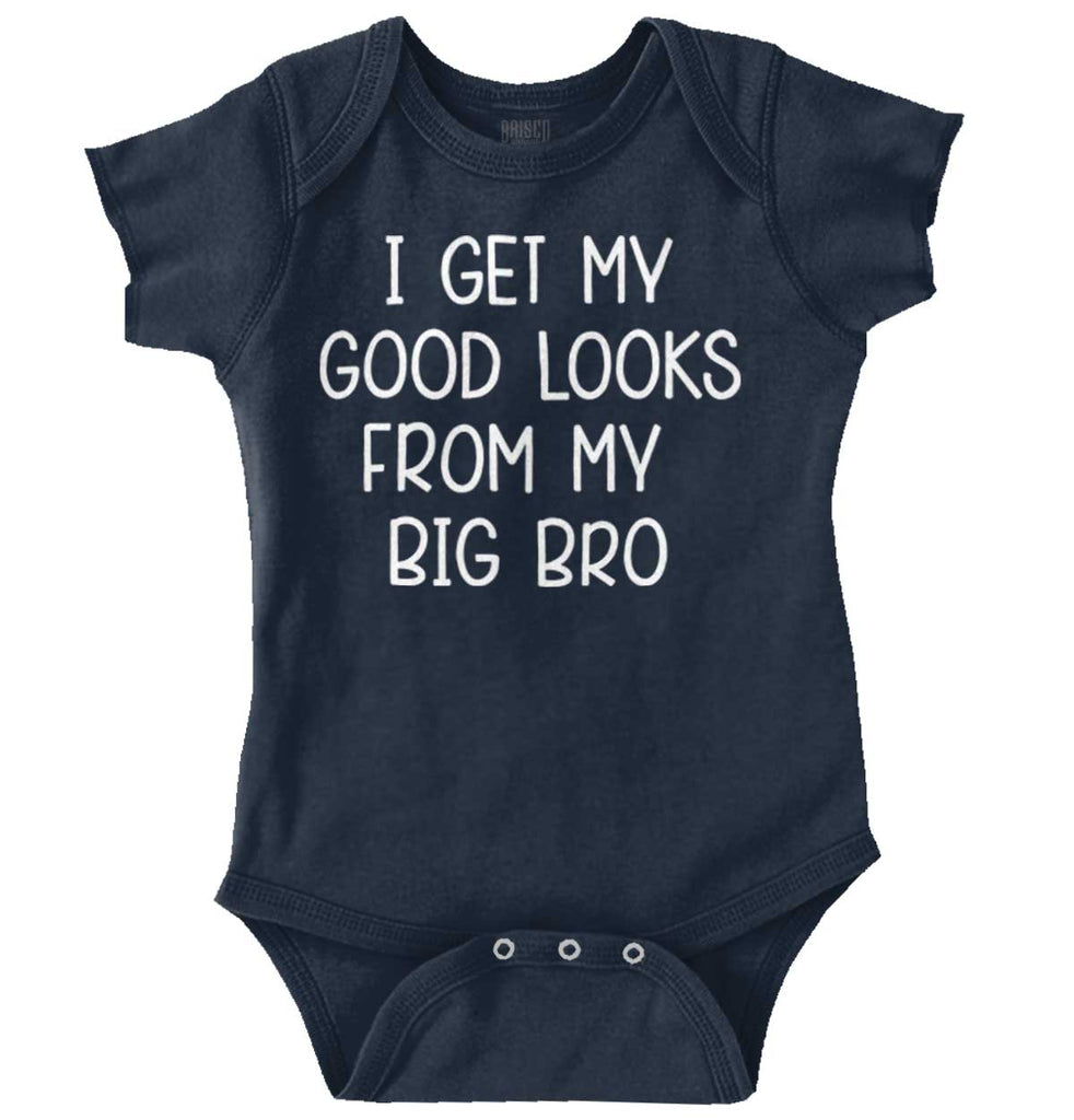 Good Looks From My Big Bro Romper Bodysuit-Direct To Garment Print-Brisco Baby