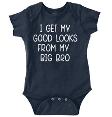 Good Looks From My Big Bro Romper Bodysuit-Direct To Garment Print-Brisco Baby