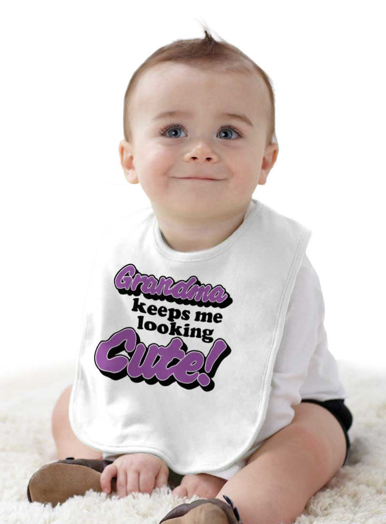 Grandma Keeps Me Cute Infant Baby Bib-Direct To Garment Print-Brisco Baby