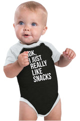 Really Like Snacks Raglan Romper Bodysuit-Direct To Garment Print-Brisco Baby