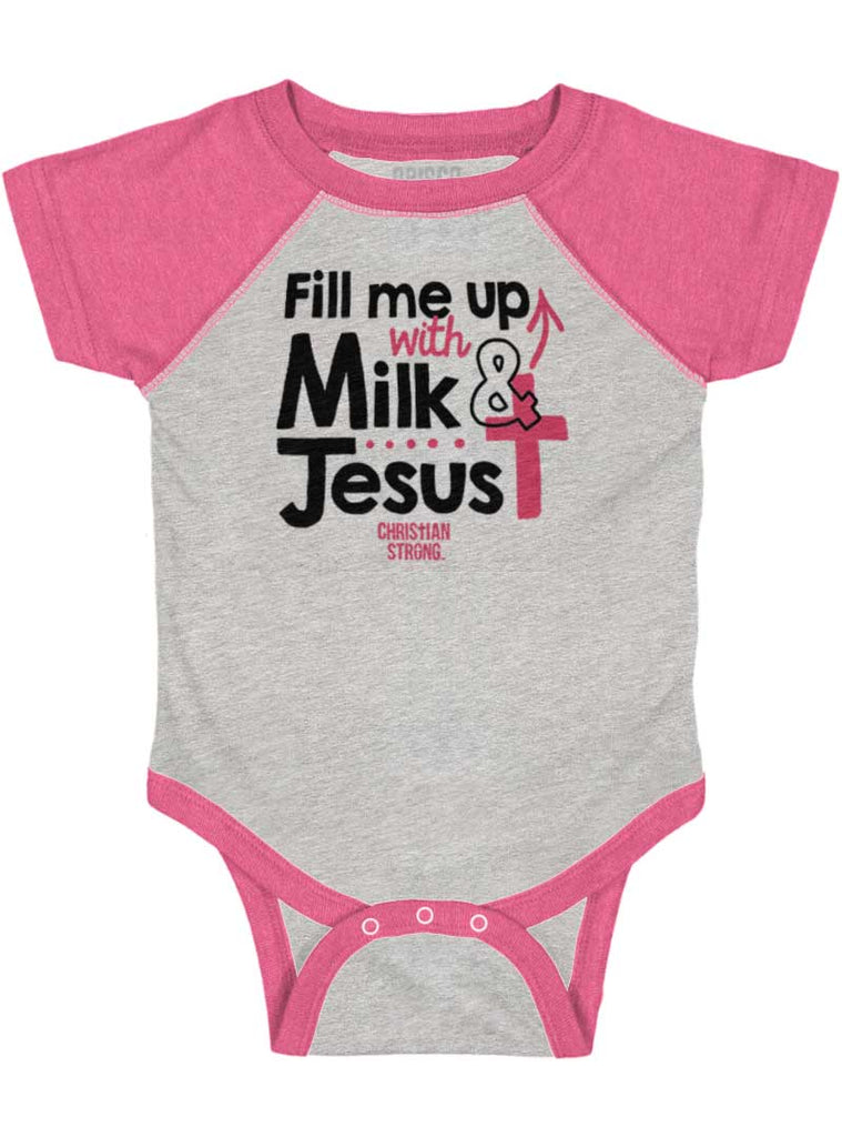Milk And Jesus Raglan Romper Bodysuit-Direct To Garment Print-Brisco Baby