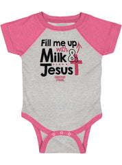 Milk And Jesus Raglan Romper Bodysuit-Direct To Garment Print-Brisco Baby