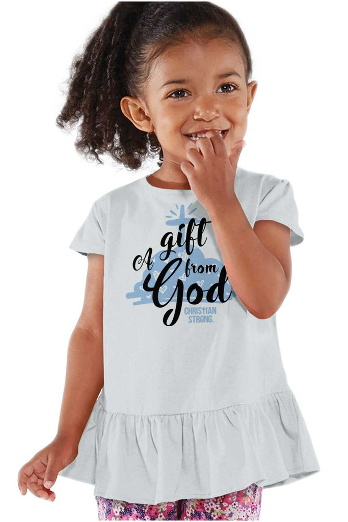 Gift From God Toddler Ruffle Bottom Tee-Direct To Garment Print-Brisco Baby