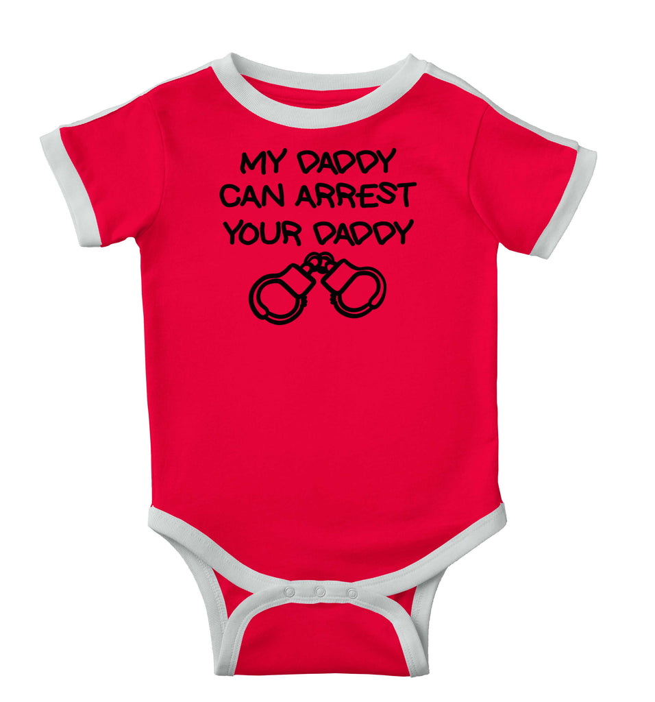 Arrest Your Daddy Ringer Romper Bodysuit-Direct To Garment Print-Brisco Baby