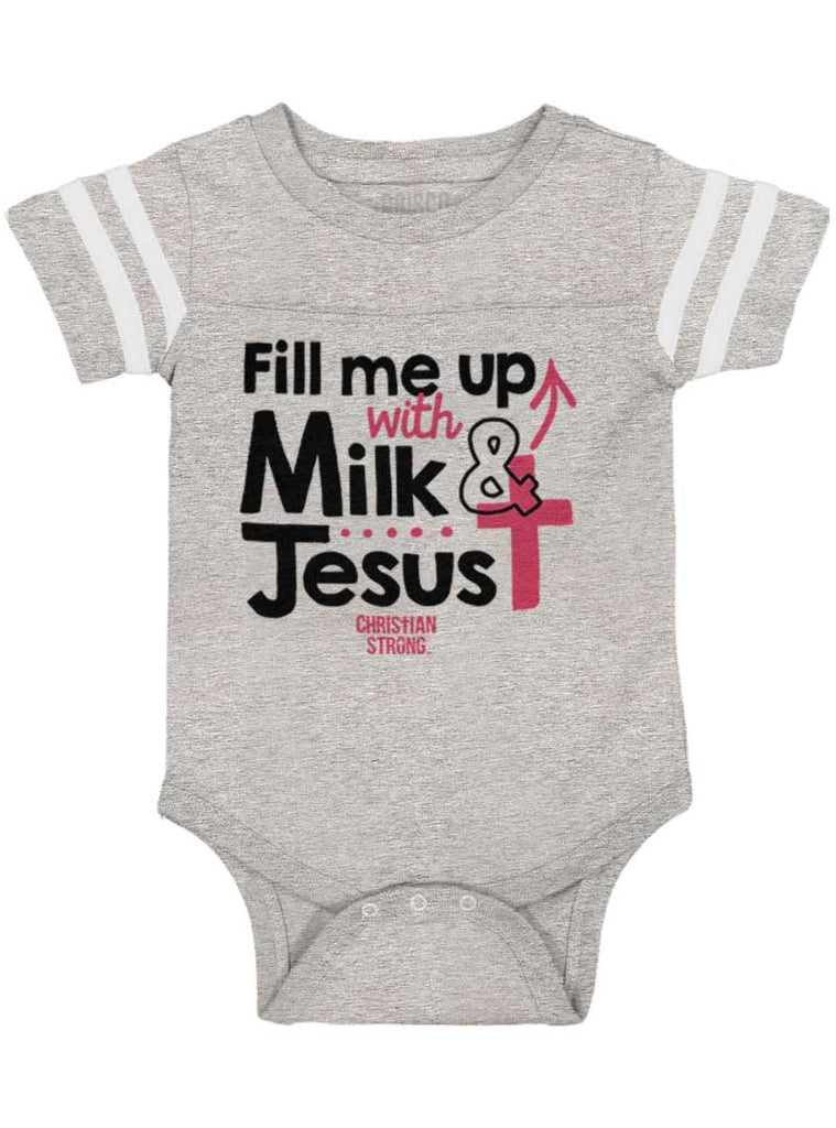 Milk And Jesus Football Romper Bodysuit-Direct To Garment Print-Brisco Baby