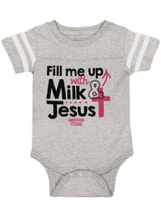 Milk And Jesus Football Romper Bodysuit-Direct To Garment Print-Brisco Baby