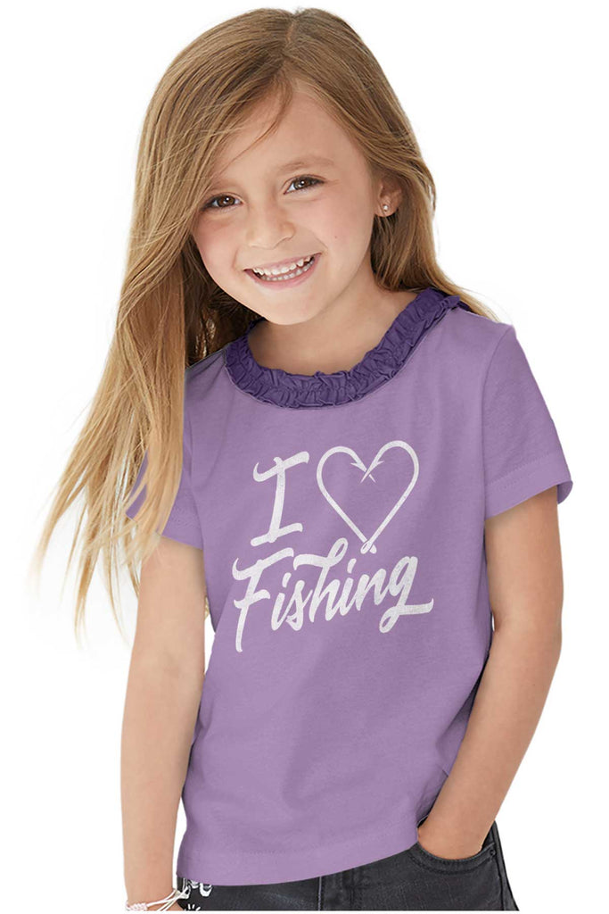I Love Fishing Ruffled Trim T-Shirt-Direct To Garment Print-Brisco Baby