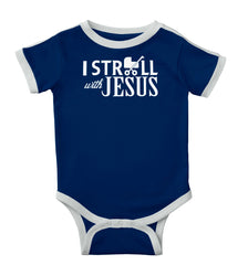 Stroll With Jesus Ringer Romper Bodysuit-Direct To Garment Print-Brisco Baby