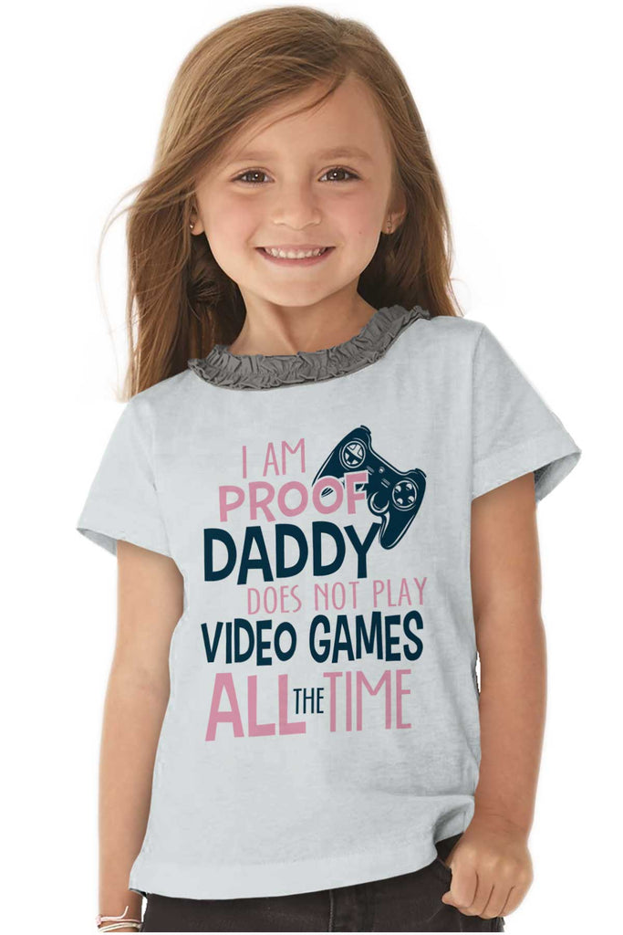 Daddy Plays Video Games Toddler Ruffled Trim T-Shirt-Direct To Garment Print-Brisco Baby
