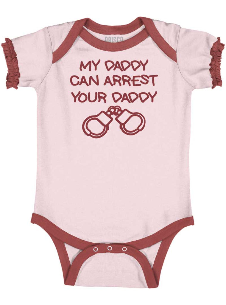 Arrest Your Daddy Baby Ruffled Trim Romper-Direct To Garment Print-Brisco Baby