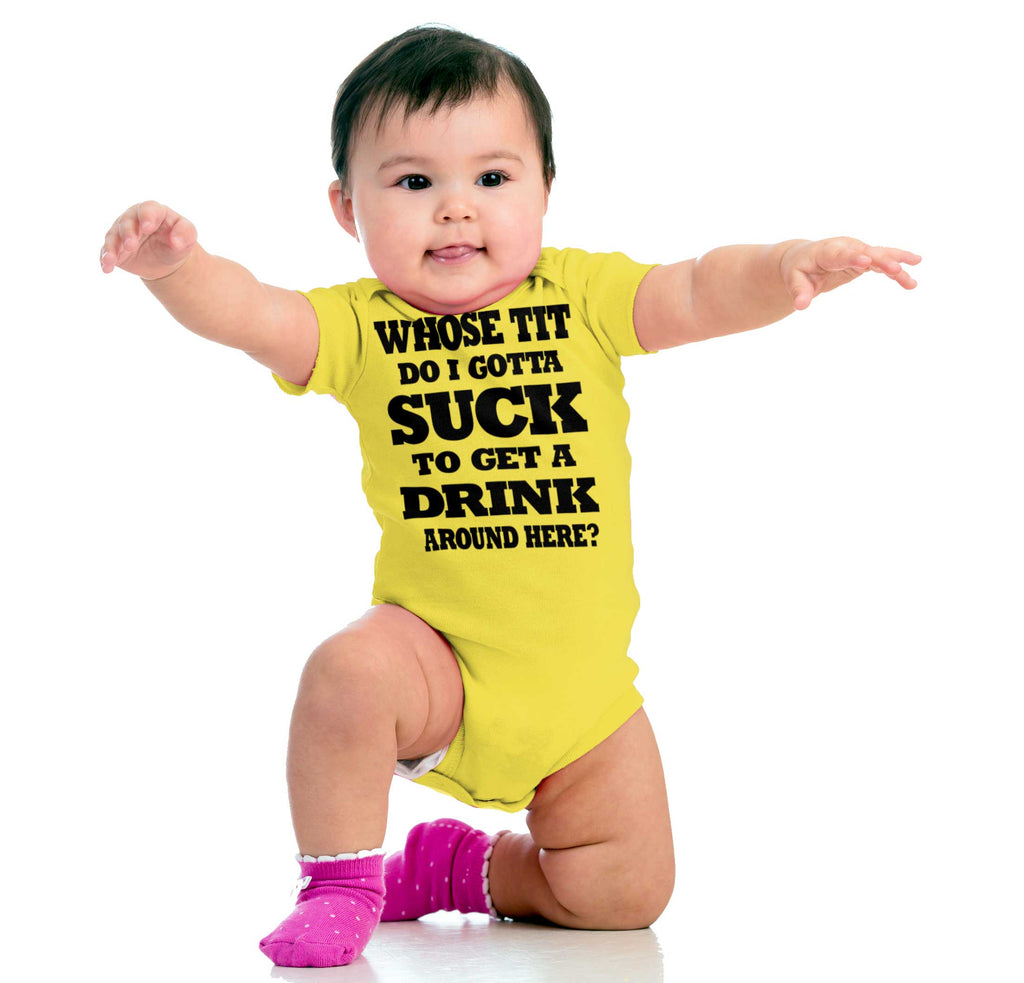 Get A Drink Romper Bodysuit-Direct To Garment Print-Brisco Baby
