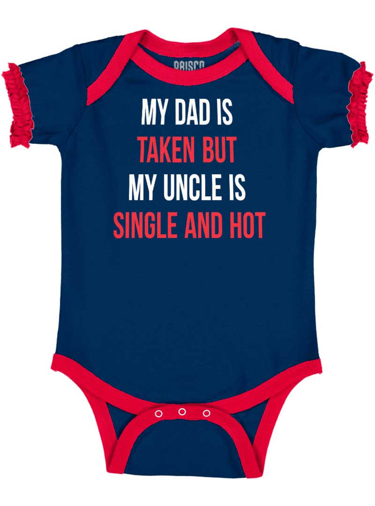 Dad Taken Uncle Sing Baby Ruffled Trim Romper-Direct To Garment Print-Brisco Baby