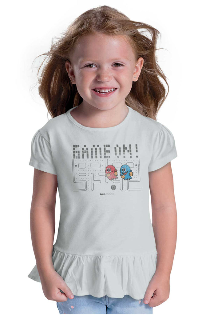 Pac-Man Ghosts Toddler Ruffle Bottom Tee-Direct To Garment Print-Brisco Baby