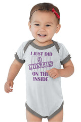 9 Months On The Inside Baby Ruffled Trim Romper-Direct To Garment Print-Brisco Baby