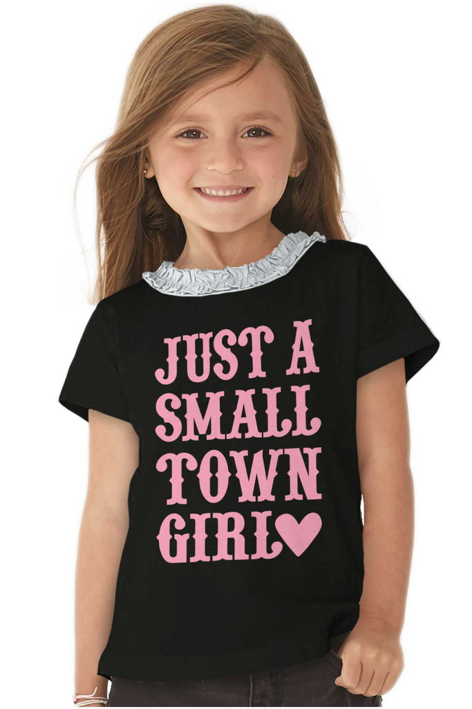 Small Town Girl Toddler Ruffled Trim T-Shirt-Direct To Garment Print-Brisco Baby