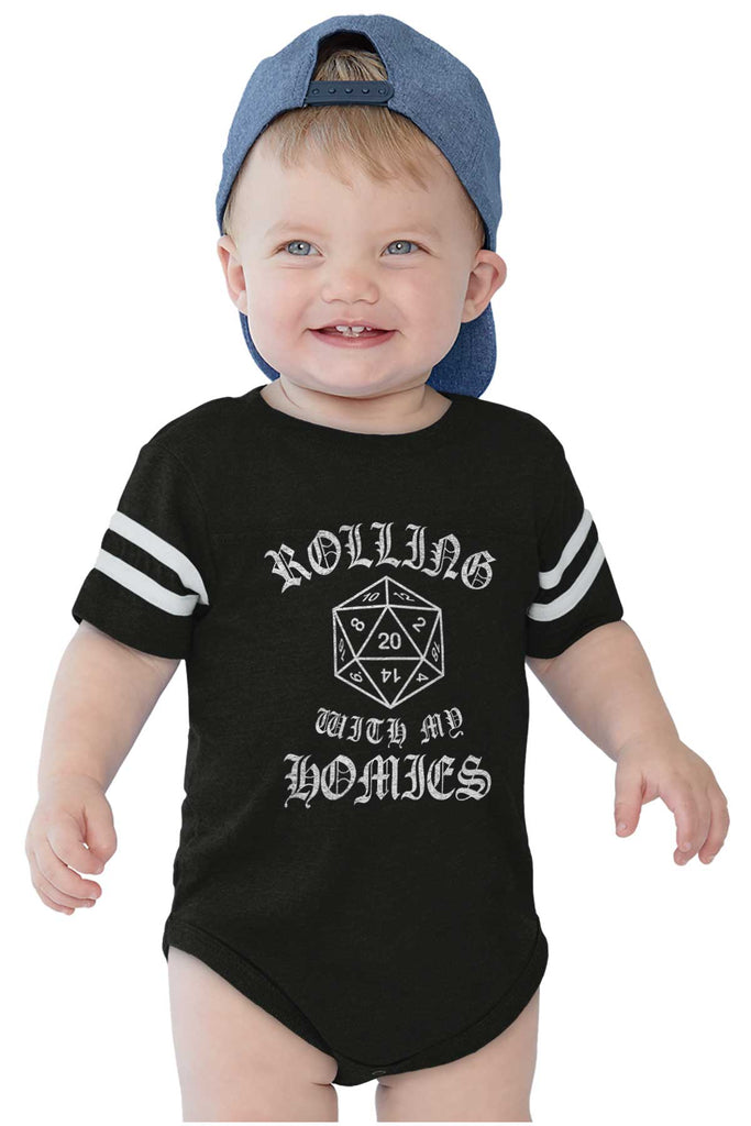 Rolling With My Homies Dungeons Football Romper Bodysuit-Direct To Garment Print-Brisco Baby