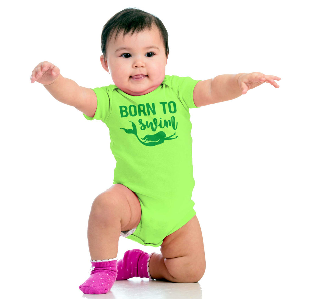 Born To Swim Romper Bodysuit-Direct To Garment Print-Brisco Baby