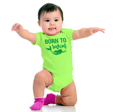 Born To Swim Romper Bodysuit-Direct To Garment Print-Brisco Baby