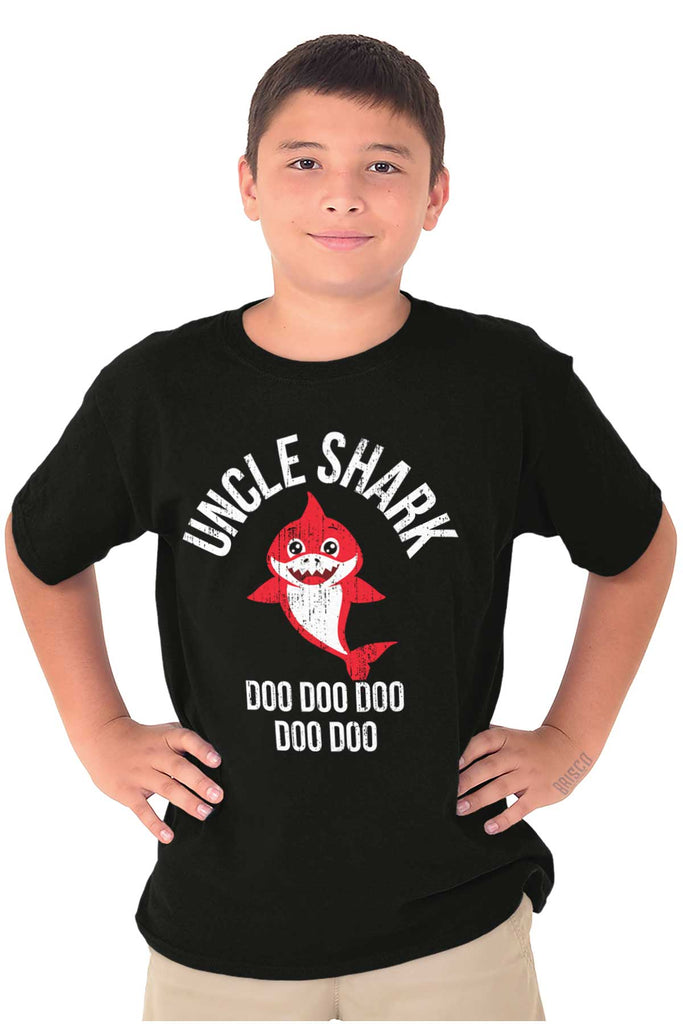 Cartoon Uncle Shark Youth T Shirt-Direct To Garment Print-Brisco Baby