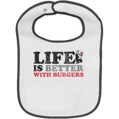 Better With Burgers Trimmed White Snap Bib-Direct To Garment Print-Brisco Baby