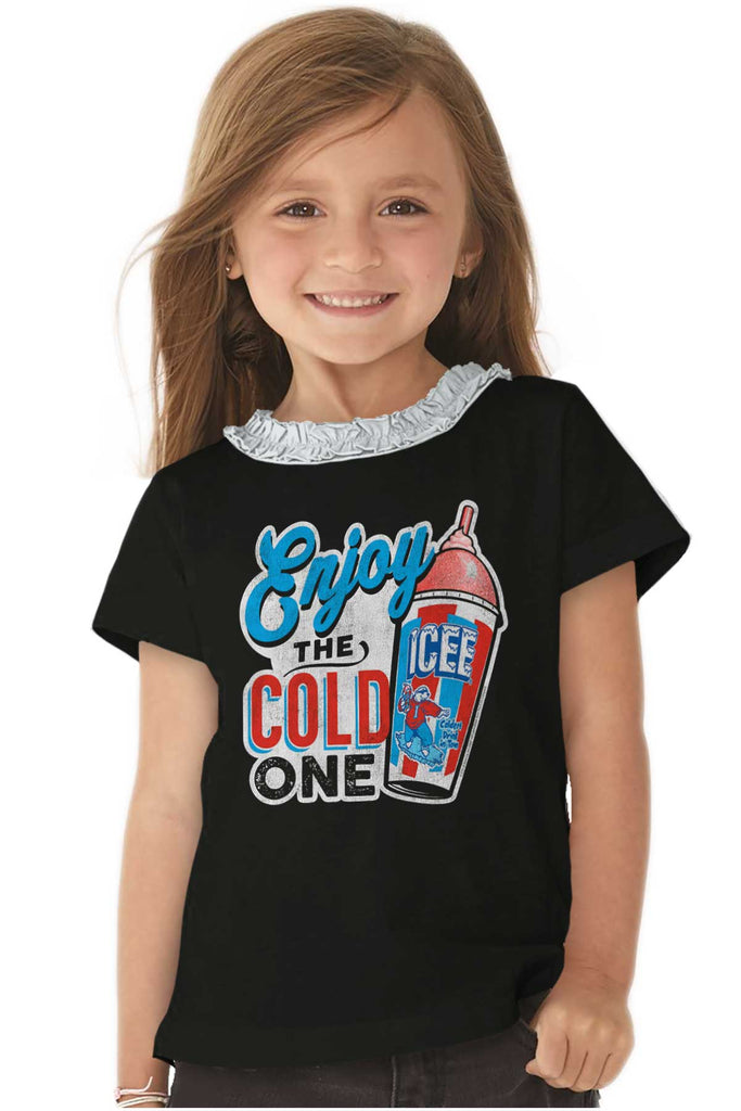 Enjoy The Cold One Toddler Ruffled Trim T-Shirt-Direct To Garment Print-Brisco Baby