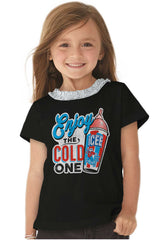 Enjoy The Cold One Toddler Ruffled Trim T-Shirt-Direct To Garment Print-Brisco Baby