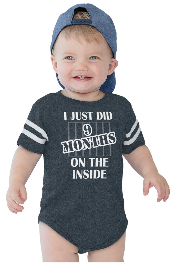 9 Months On The Inside Football Romper Bodysuit-Direct To Garment Print-Brisco Baby