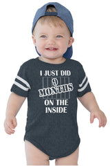 9 Months On The Inside Football Romper Bodysuit-Direct To Garment Print-Brisco Baby