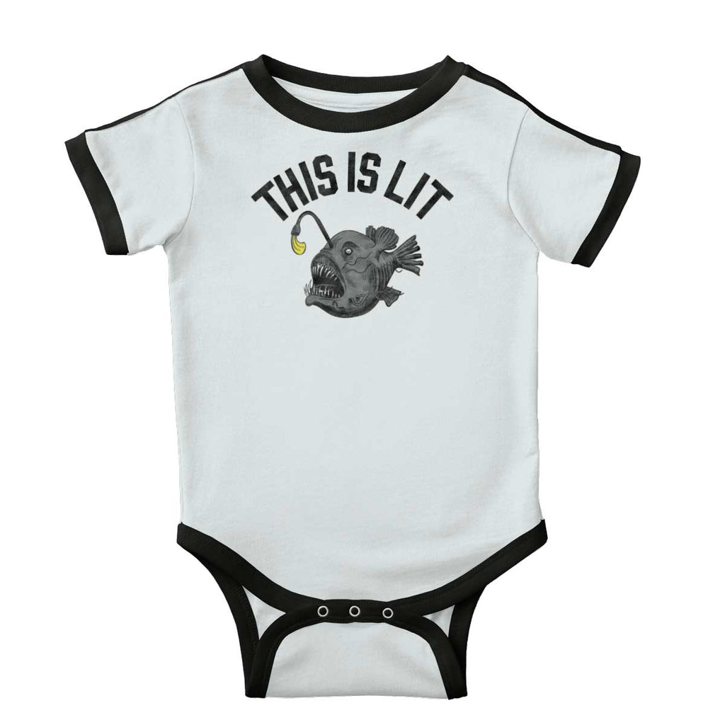 This Is Lit Ringer Bodysuit-Direct To Garment Print-Brisco Baby