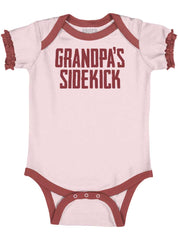 Grandpa's Sidekick Baby Ruffled Trim Romper-Direct To Garment Print-Brisco Baby