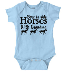 Born To Ride Horses With Grandma Romper Bodysuit-Direct To Garment Print-Brisco Baby