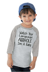 Watch The Language Toddler Baseball-Direct To Garment Print-Brisco Baby