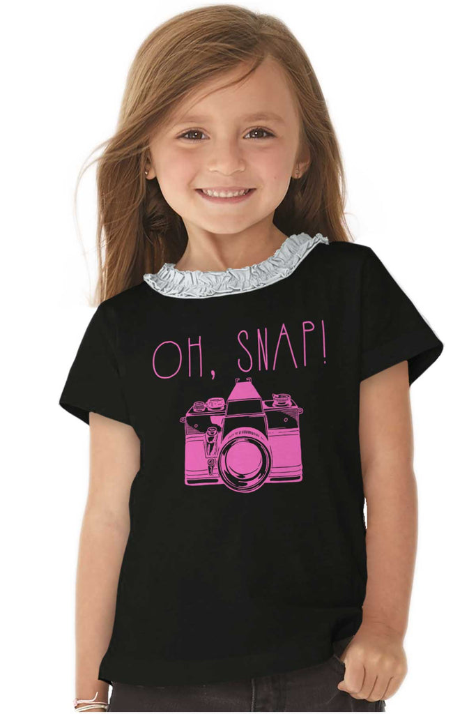 Oh Snap Camera Toddler Ruffled Trim T-Shirt-Direct To Garment Print-Brisco Baby