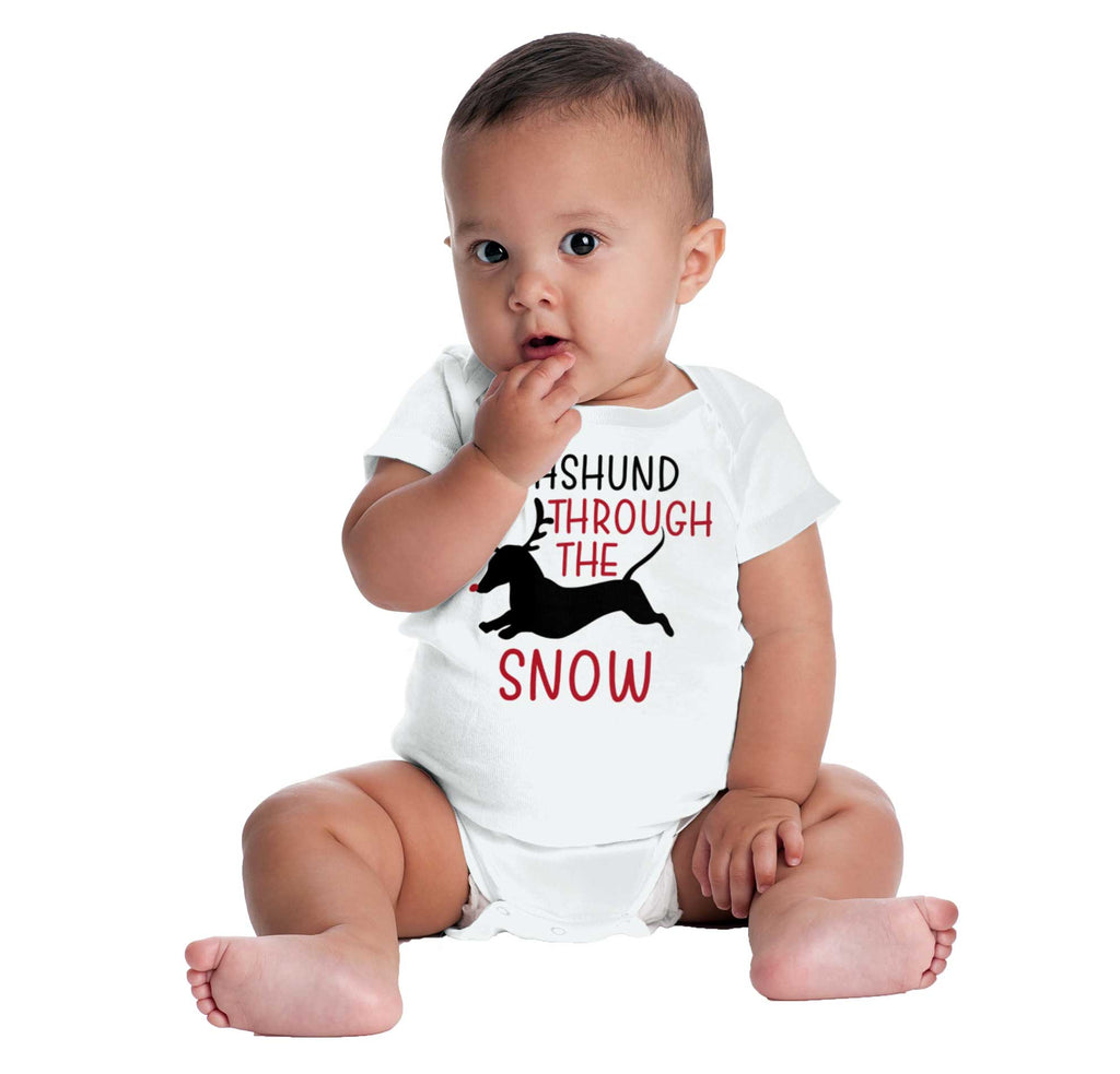 Dachshund Through Snow Romper Bodysuit-Direct To Garment Print-Brisco Baby