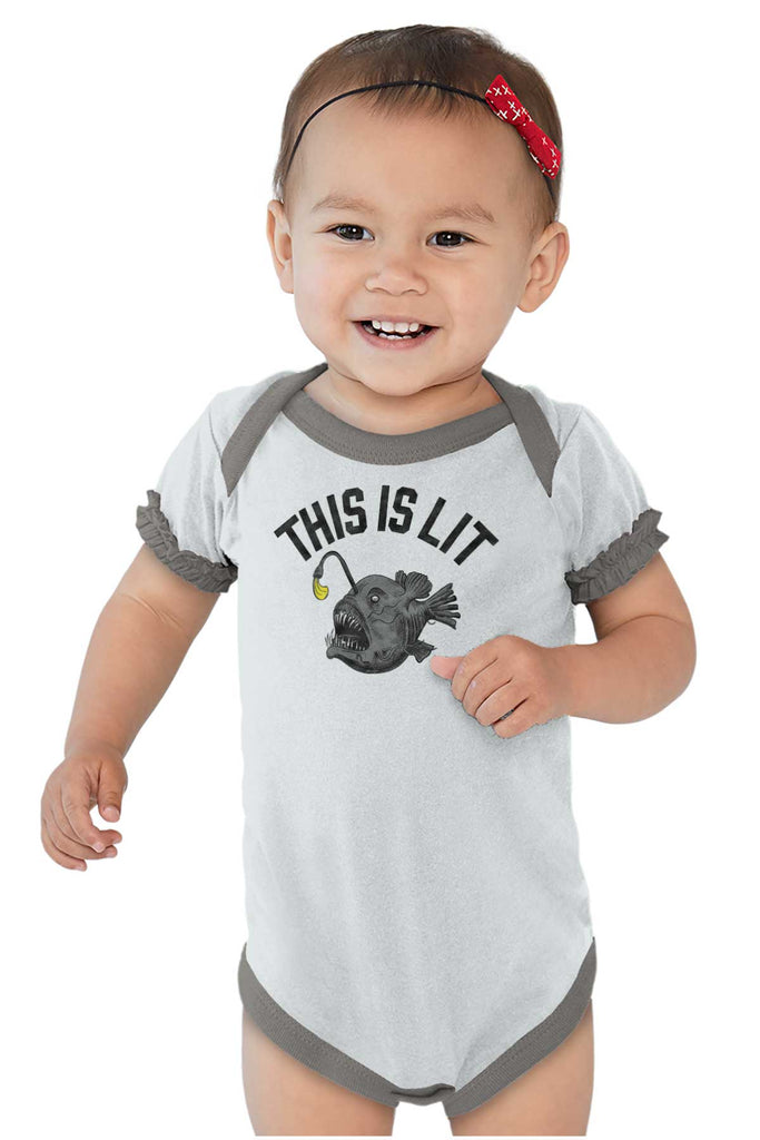 This Is Lit Ruffled Trim Bodysuit-Direct To Garment Print-Brisco Baby