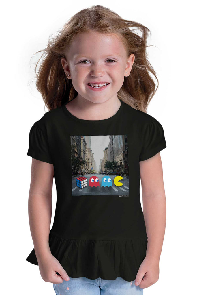 The Beatles Pac-Man Toddler Ruffle Bottom Tee-Direct To Garment Print-Brisco Baby