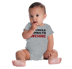 Uncle Thinks I'm Awesome Romper Bodysuit-Direct To Garment Print-Brisco Baby