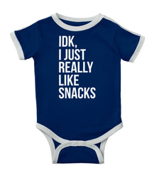 Really Like Snacks Ringer Romper Bodysuit-Direct To Garment Print-Brisco Baby