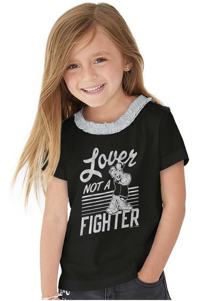 Lover Not A Fighter Toddler Ruffled Trim T-Shirt-Direct To Garment Print-Brisco Baby