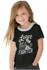 Lover Not A Fighter Toddler Ruffled Trim T-Shirt-Direct To Garment Print-Brisco Baby