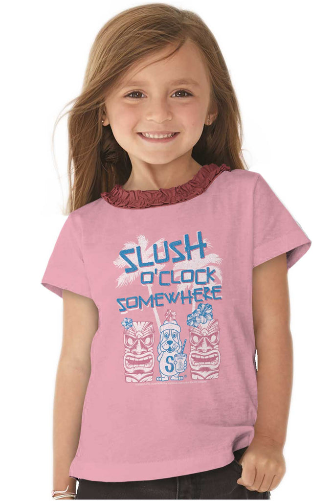 Slush O Clock Somewhere Toddler Ruffled Trim T-Shirt-Direct To Garment Print-Brisco Baby