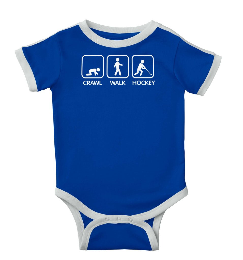 Crawl Walk Hockey Ringer Romper Bodysuit-Direct To Garment Print-Brisco Baby