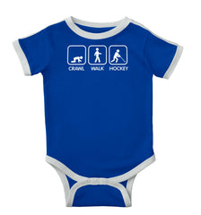 Crawl Walk Hockey Ringer Romper Bodysuit-Direct To Garment Print-Brisco Baby