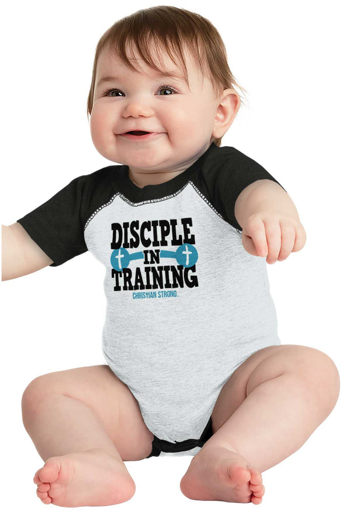 Disciple In Training Raglan Romper Bodysuit-Direct To Garment Print-Brisco Baby