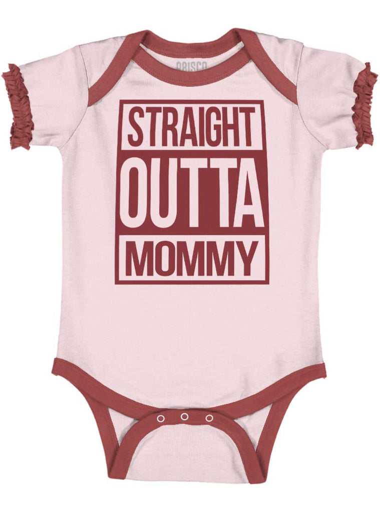 Straight Outta Mommy Baby Ruffled Trim Romper-Direct To Garment Print-Brisco Baby