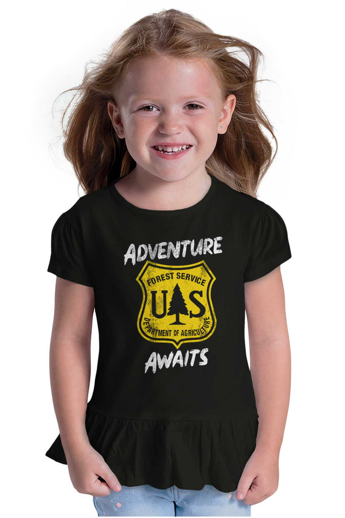 Adventure Awaits Toddler Ruffle Bottom Tee-Direct To Garment Print-Brisco Baby