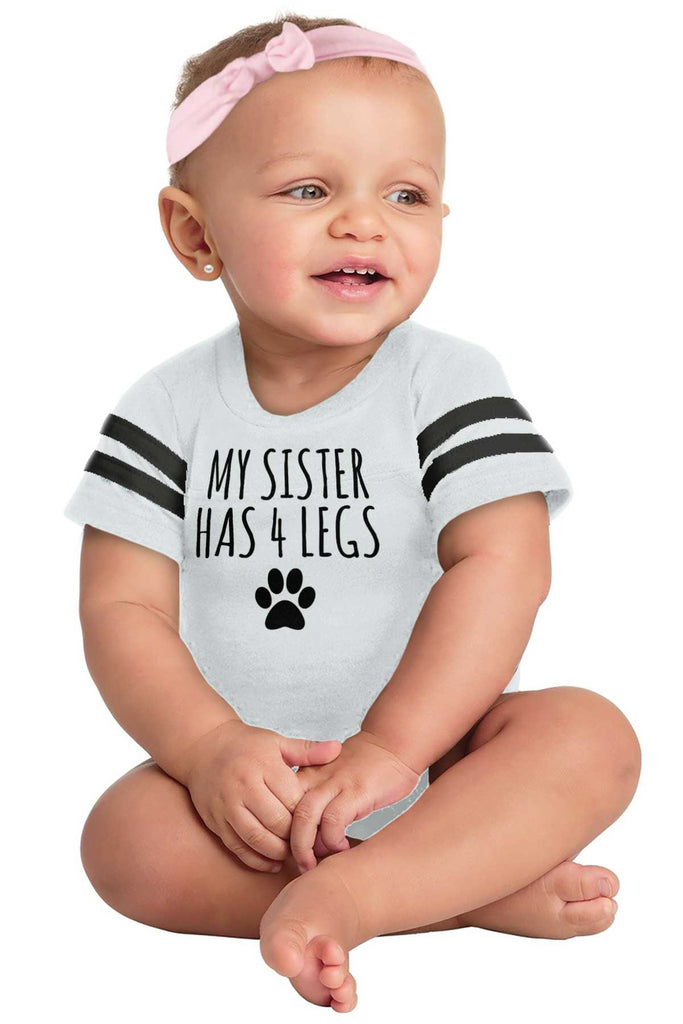 Sister has 4 legs Football Romper Bodysuit-Direct To Garment Print-Brisco Baby